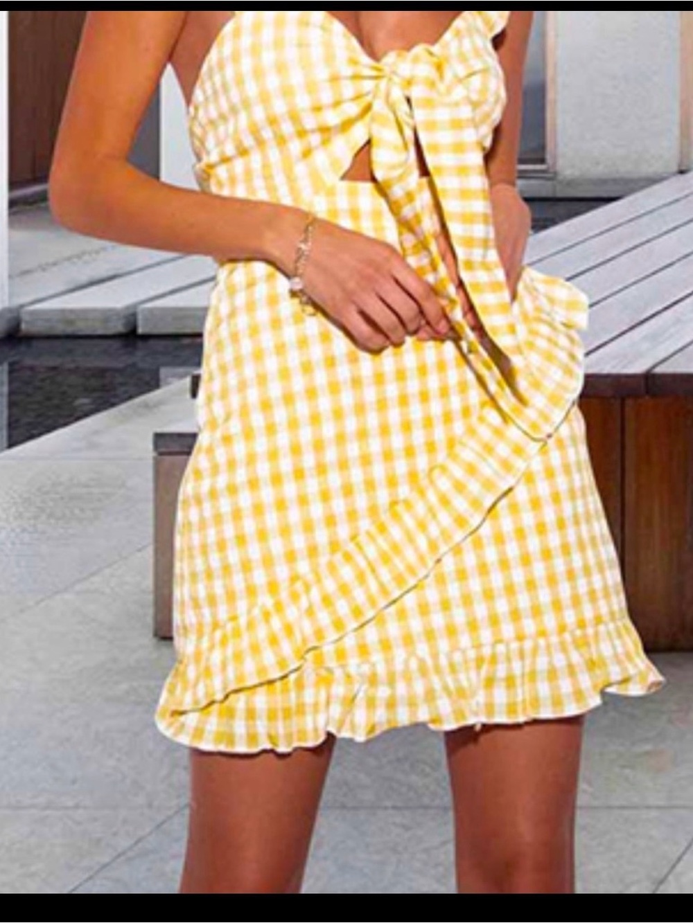 Yellow Gingham Tie-Front Mini Dress
